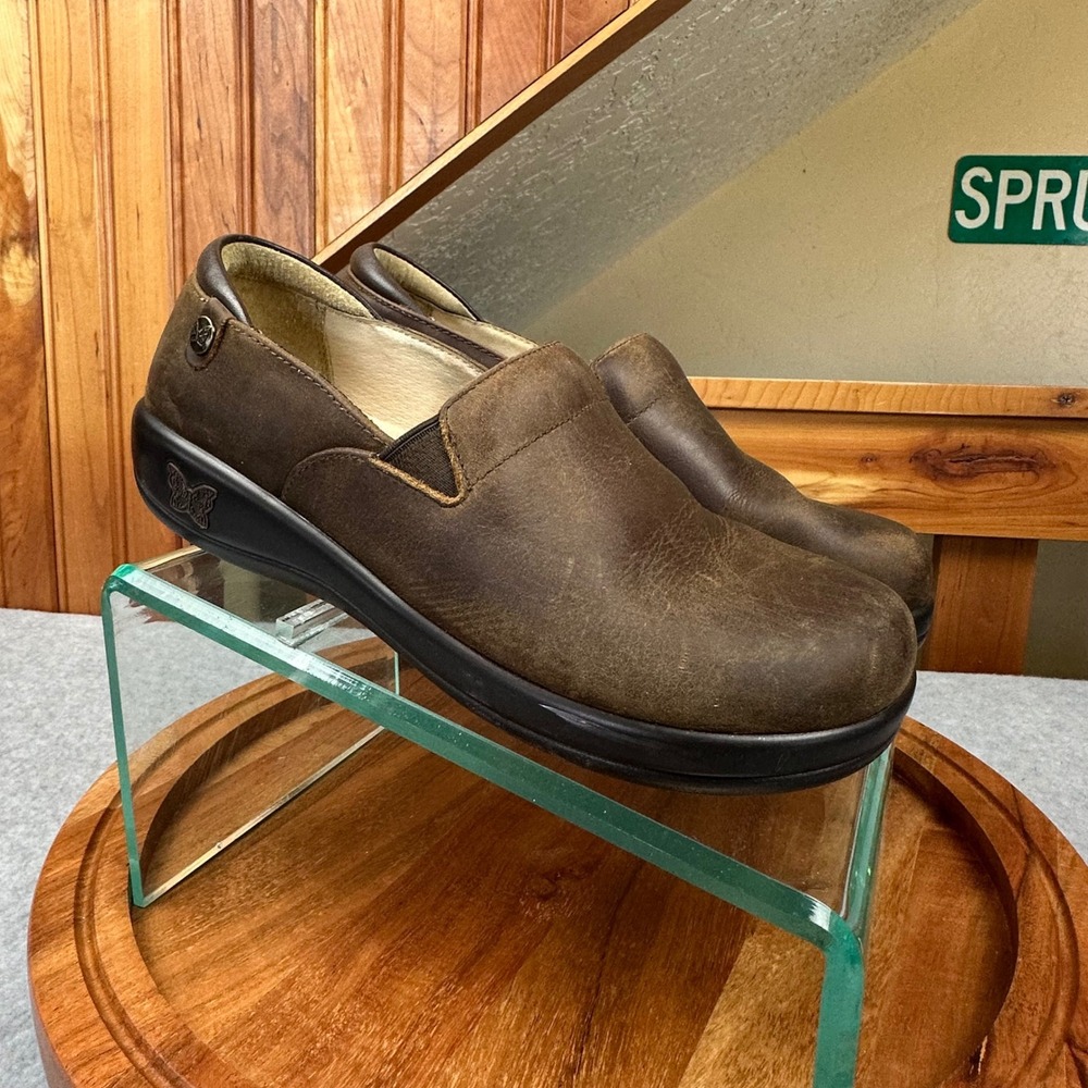 Alegria KEL-6201 Womens Brown Leather Slip On Clogs Shoes Size 38 US 8-8.5
